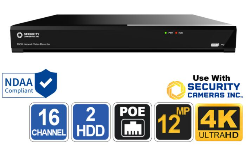 16 channel NVR with dual SATA ports for IP camera surveillance