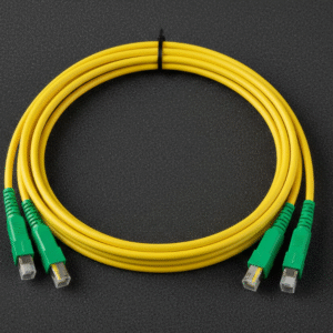 1 meter SC/APC to SC/APC single mode fiber optic patch cord with green connectors and yellow LSZH jacket