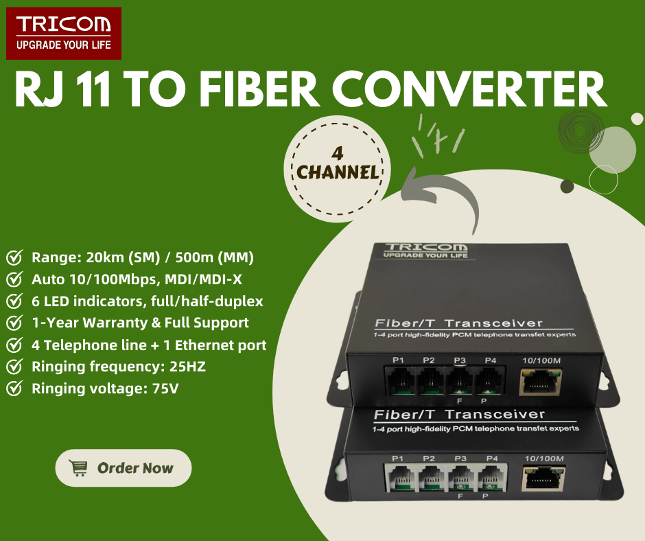 RJ11 to Fiber Converter 4 Channel
